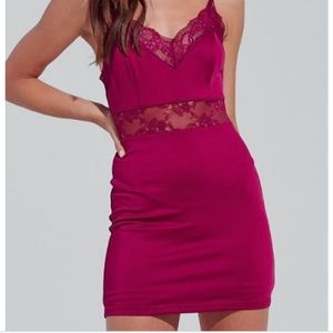 BLUE BLUSH MINI DRESS WITH LACE PANELS